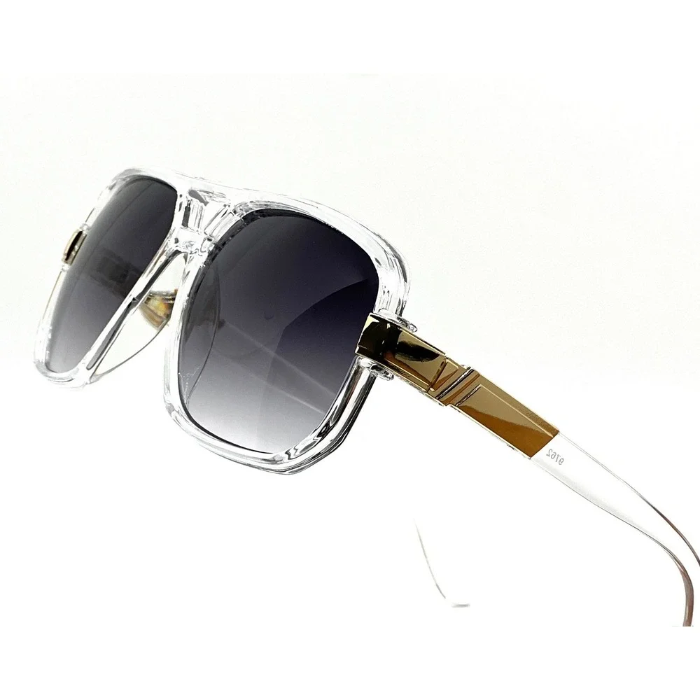 Men Sunglasses Designer Square Black Lens Gold Fashion Classic Retro Vintage NEW